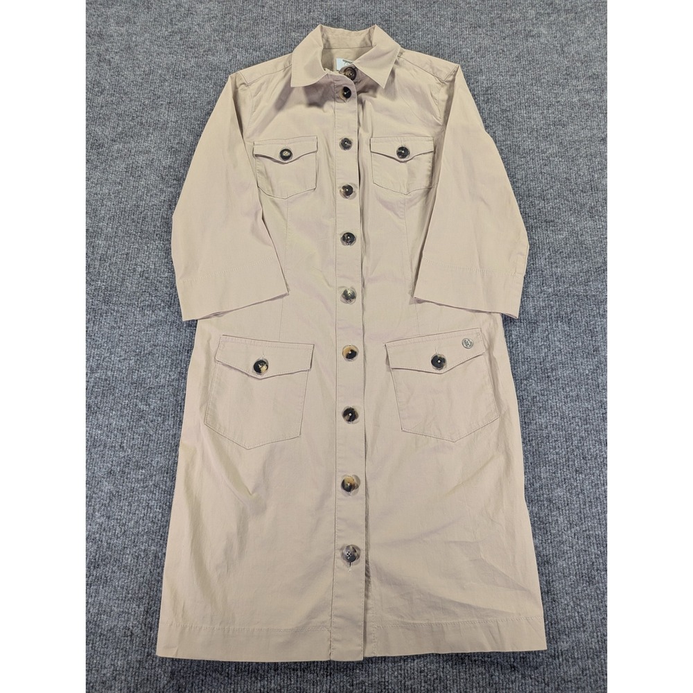Bogner Womens Tan Khaki Utility Button Front Shirt Dress Size 4 3/4 Sleeve